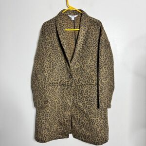 Old Navy Women's Animal Leopard Print Longline‎ Coat Jacket Brown Size L